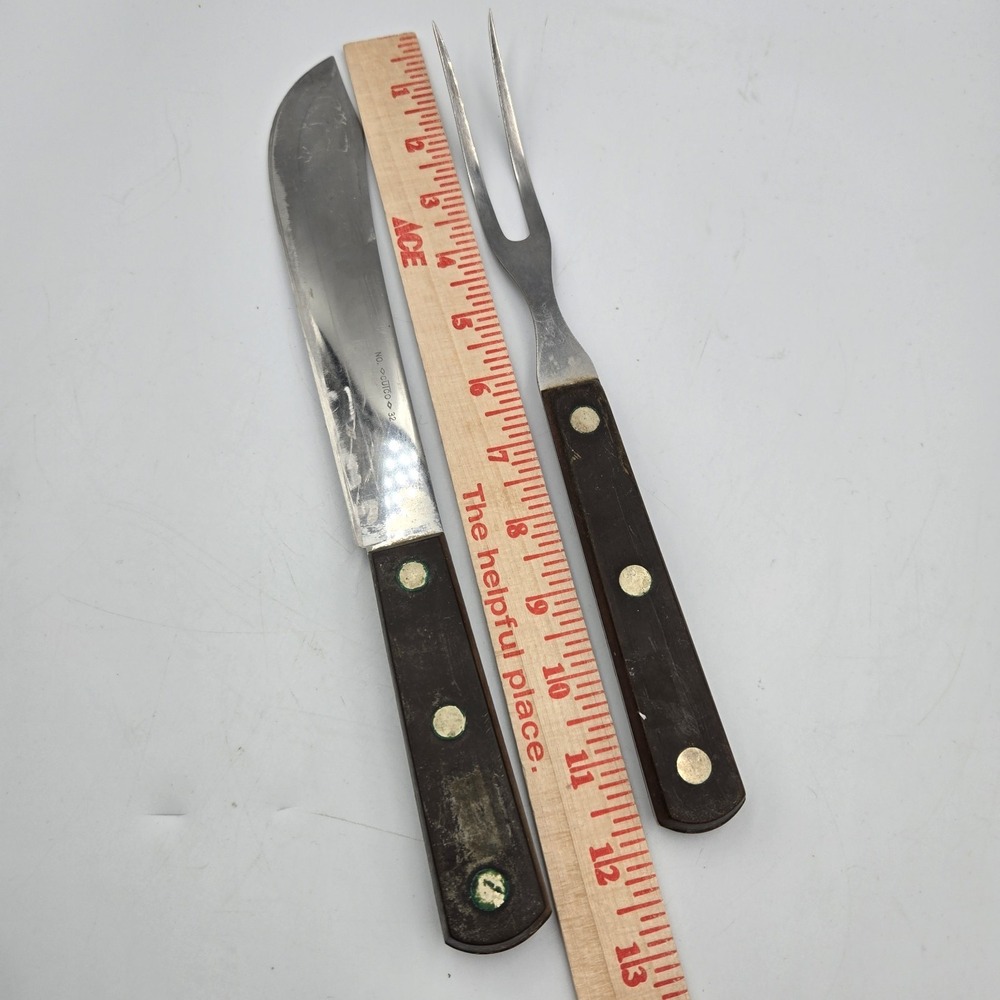 Vintage CUTCO Set 32 & 37 Knife & Carving Fork Classic Brown Wood Handles